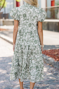 Perfect For You Olive Green Toile Button Down Midi Dress