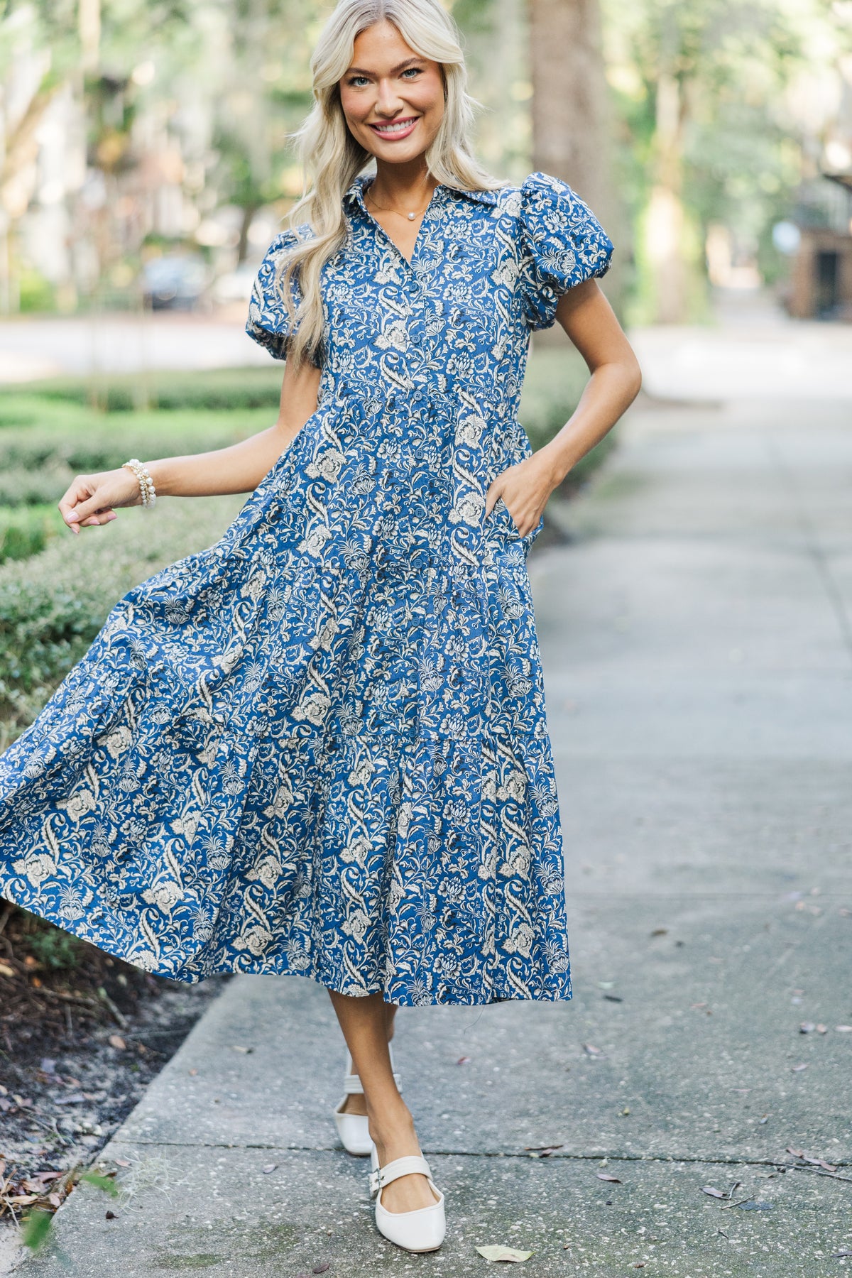 Just So Perfect For You Navy Paisley Button Down Midi Dress – Shop the Mint