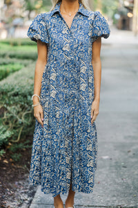 Perfect For You Navy Paisley Button Down Midi Dress