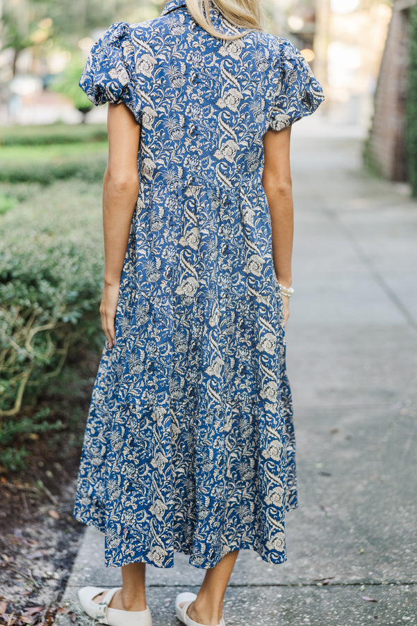 Perfect For You Navy Paisley Button Down Midi Dress