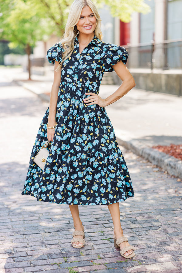 Perfect For You Black Floral Button Down Midi Dress Shop the Mint