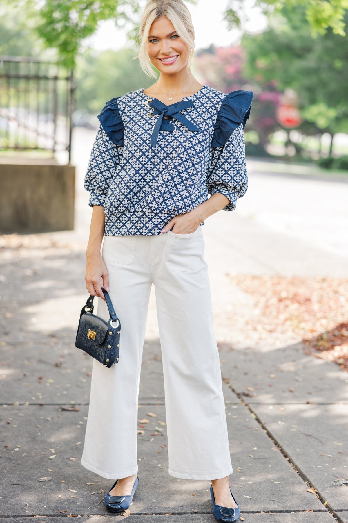 All Your Love Navy Blue Ruffled Blouse – Shop the Mint