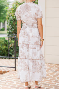 Share Your Happiness Latte Brown Toile Maxi Dress