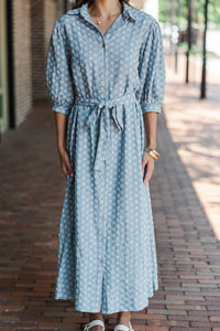 On The Move Light Blue Eyelet Denim Midi Dress