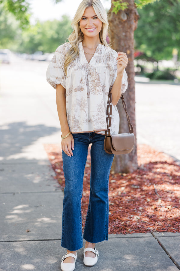 Pull It Together Latte Brown Toile Blouse