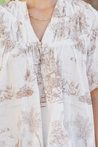 Pull It Together Latte Brown Toile Blouse