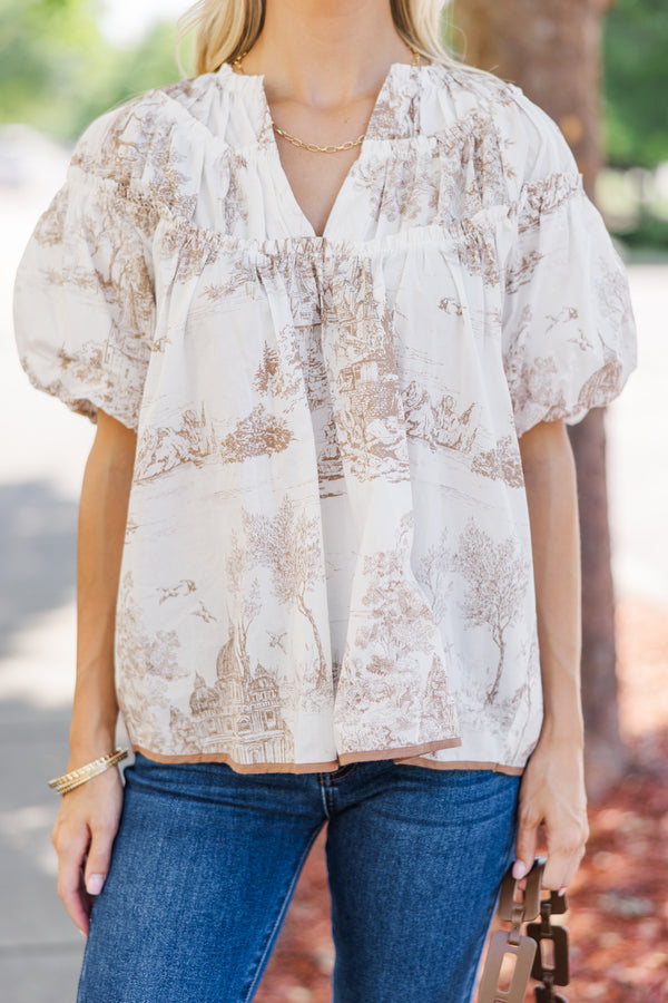 Pull It Together Latte Brown Toile Blouse