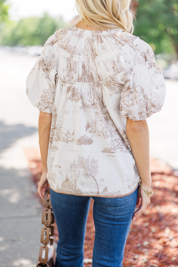 Pull It Together Latte Brown Toile Blouse