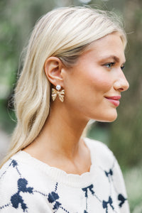 Can't Wait Gold Bow Earrings