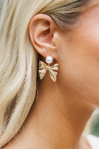 Can't Wait Gold Bow Earrings