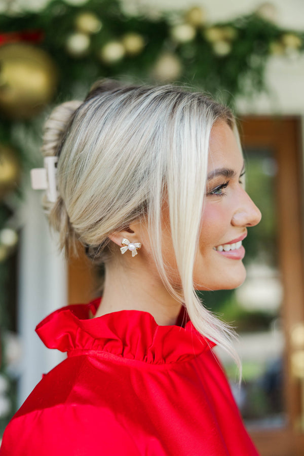 Need To Know Gold Bow Stud Earrings