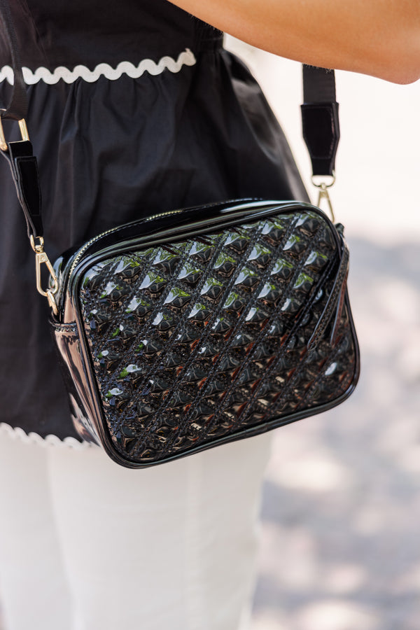 Lose Yourself Black Quilted Crossbody Purse