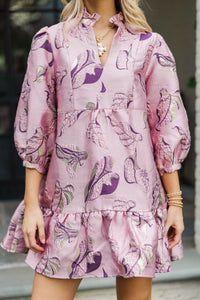 Free To Be Mauve Pink Floral Brocade Babydoll Dress