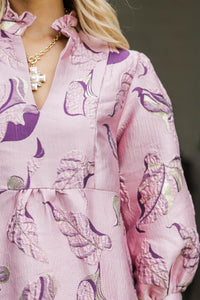 Free To Be Mauve Pink Floral Brocade Babydoll Dress