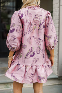 Free To Be Mauve Pink Floral Brocade Babydoll Dress