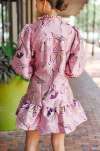 Free To Be Mauve Pink Floral Brocade Babydoll Dress