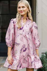 Free To Be Mauve Pink Floral Brocade Babydoll Dress