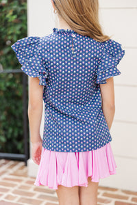 Girls: On My Heart Blue Ditsy Floral Blouse