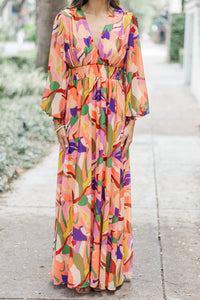 Palms Springs By Midnight Peach Pink Abstract Maxi Dress