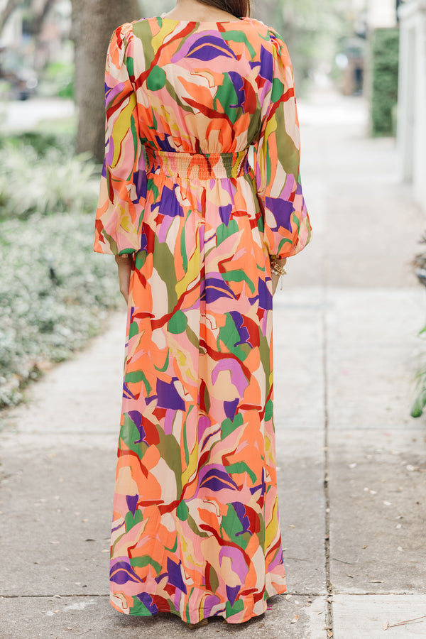 Palms Springs By Midnight Peach Pink Abstract Maxi Dress