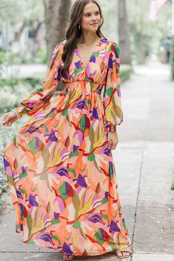 Palms Springs By Midnight Peach Pink Abstract Maxi Dress