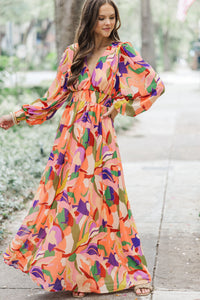 Palms Springs By Midnight Peach Pink Abstract Maxi Dress