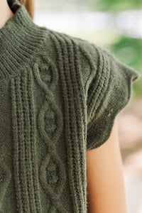 Girls: Get It Going Olive Green Cable Knit Sweater Top