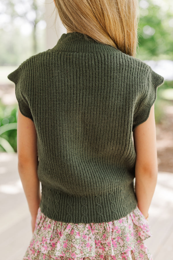 Girls: Get It Going Olive Green Cable Knit Sweater Top