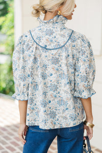 Keep It Up Cream Floral Ruffled Blouse