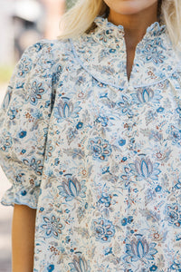 Keep It Up Cream Floral Ruffled Blouse