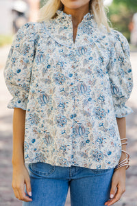 Keep It Up Cream Floral Ruffled Blouse