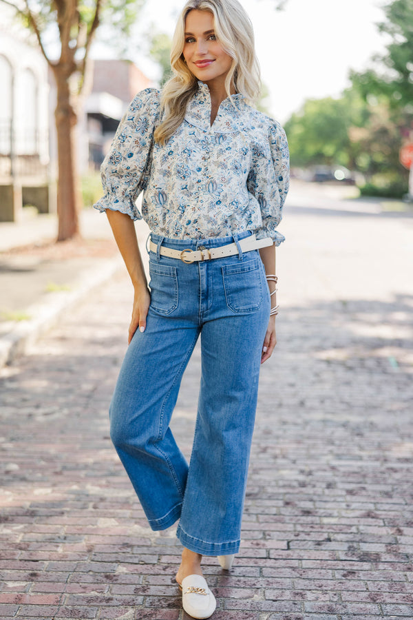 Keep It Up Cream Floral Ruffled Blouse