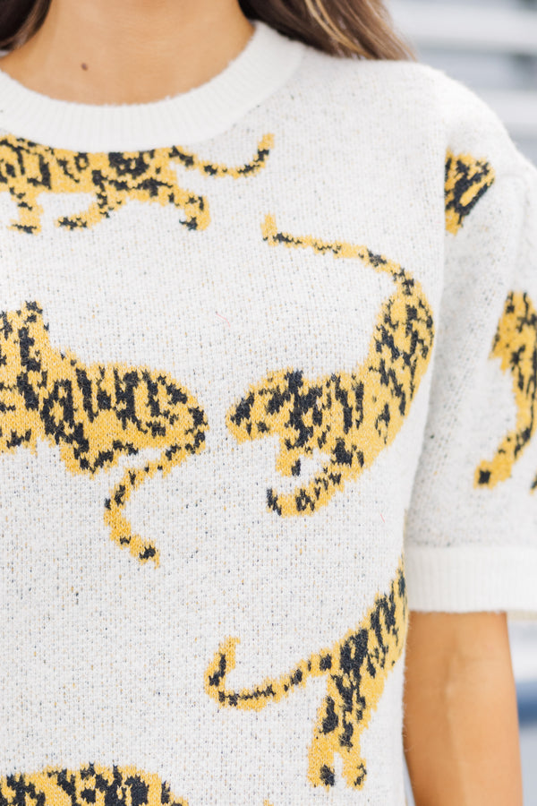 On The Prowl Ivory White Tiger S/S Sweater