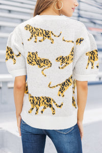 On The Prowl Ivory White Tiger S/S Sweater