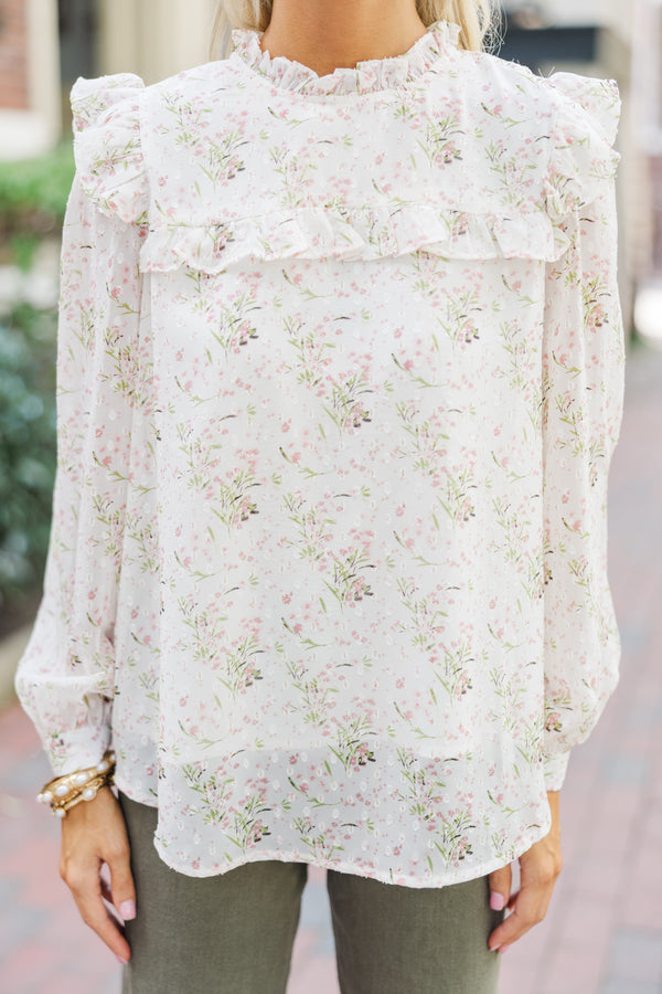 Romantic History Cream Ditsy Floral Ruffled Blouse