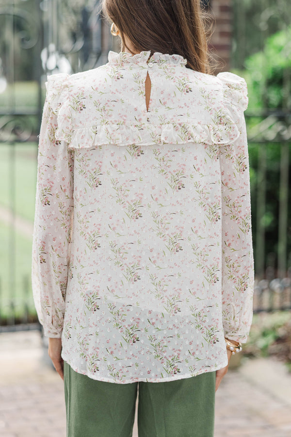 Romantic History Cream Ditsy Floral Ruffled Blouse