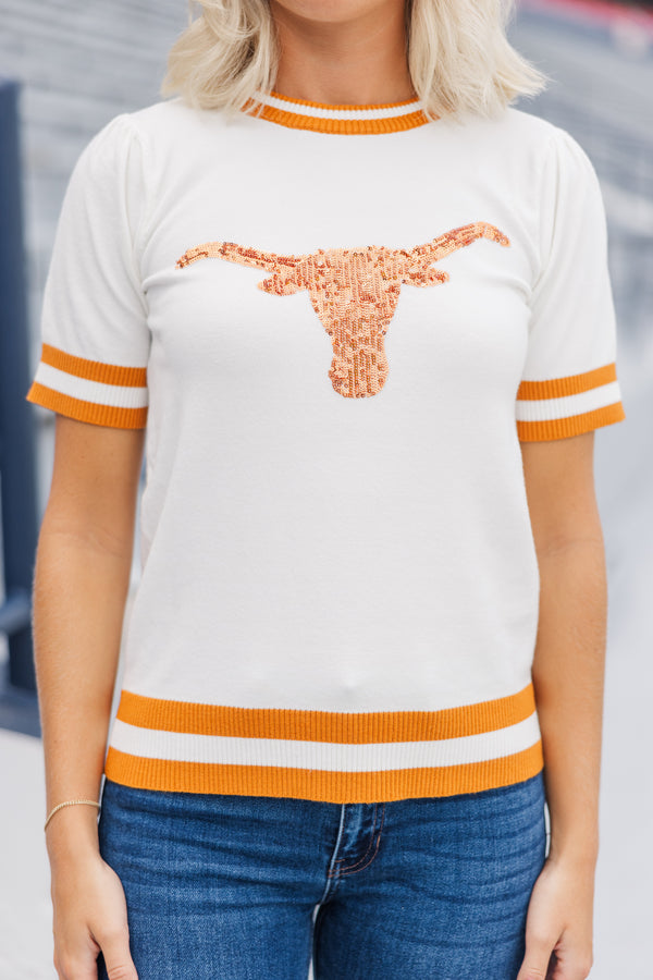 Stay In Character White/Orange Longhorn Sweater