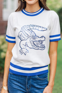 Stay In Character White/Blue Gator Sweater