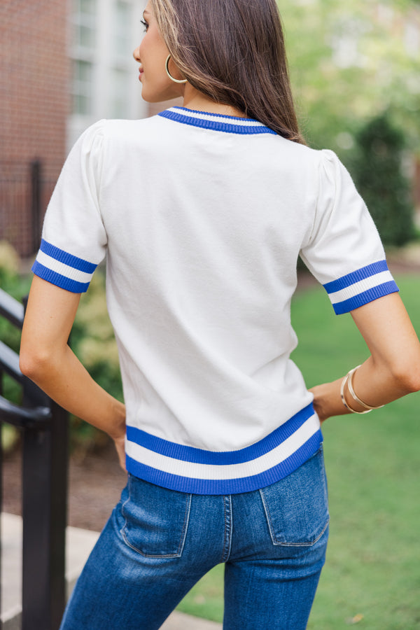 Stay In Character White/Blue Gator Sweater