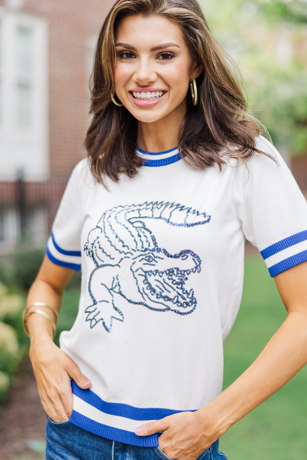 Stay In Character White/Blue Gator Sweater – Shop the Mint