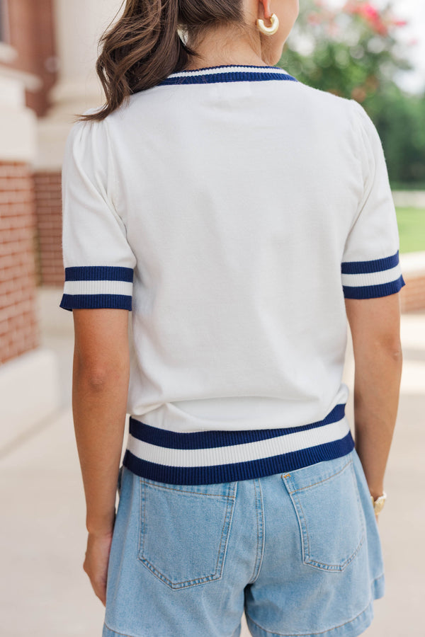 Stay In Character White/Navy Tiger Sweater