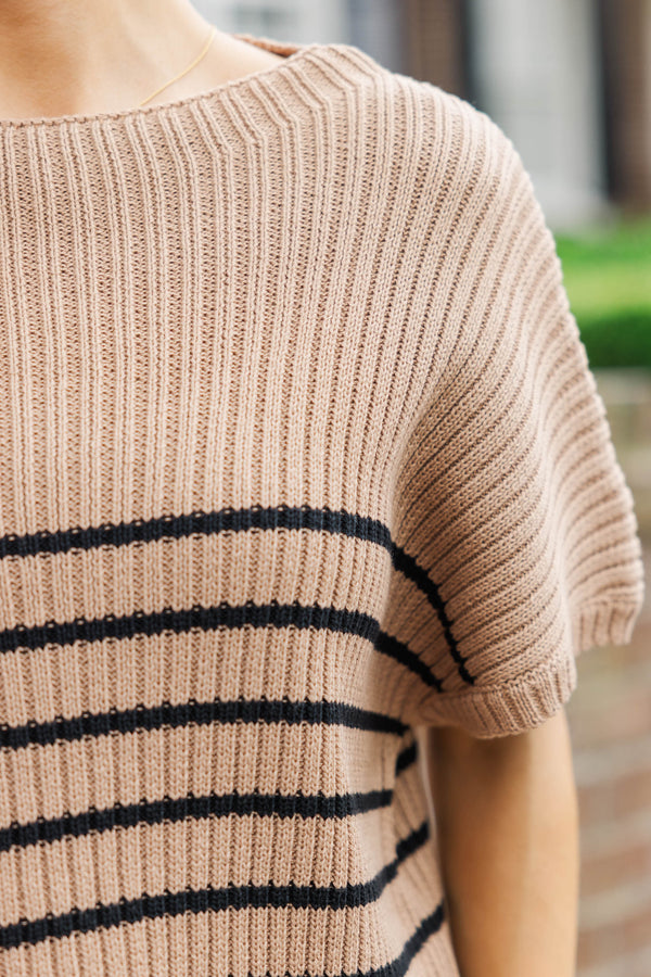 Ready For The Day Tan Brown Striped Sweater