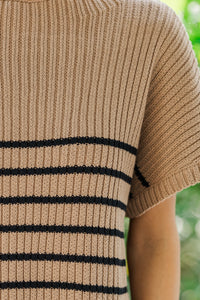 Ready For The Day Tan Brown Striped Sweater