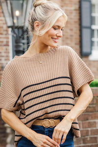 Ready For The Day Tan Brown Striped Sweater
