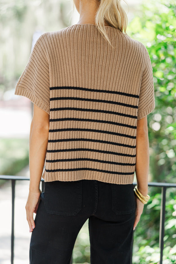 Ready For The Day Tan Brown Striped Sweater