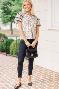 Waiting For You Taupe Brown Floral Blouse