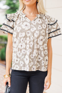 Waiting For You Taupe Brown Floral Blouse