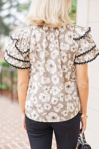 Waiting For You Taupe Brown Floral Blouse