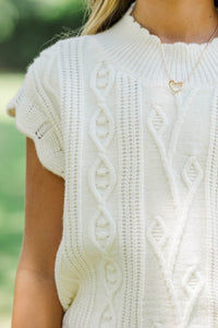 Girls: Get It Going Cream White Cable Knit Sweater Top