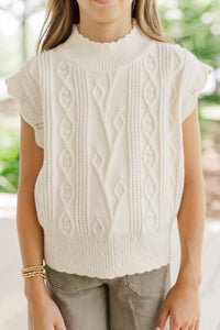 Girls: Get It Going Cream White Cable Knit Sweater Top